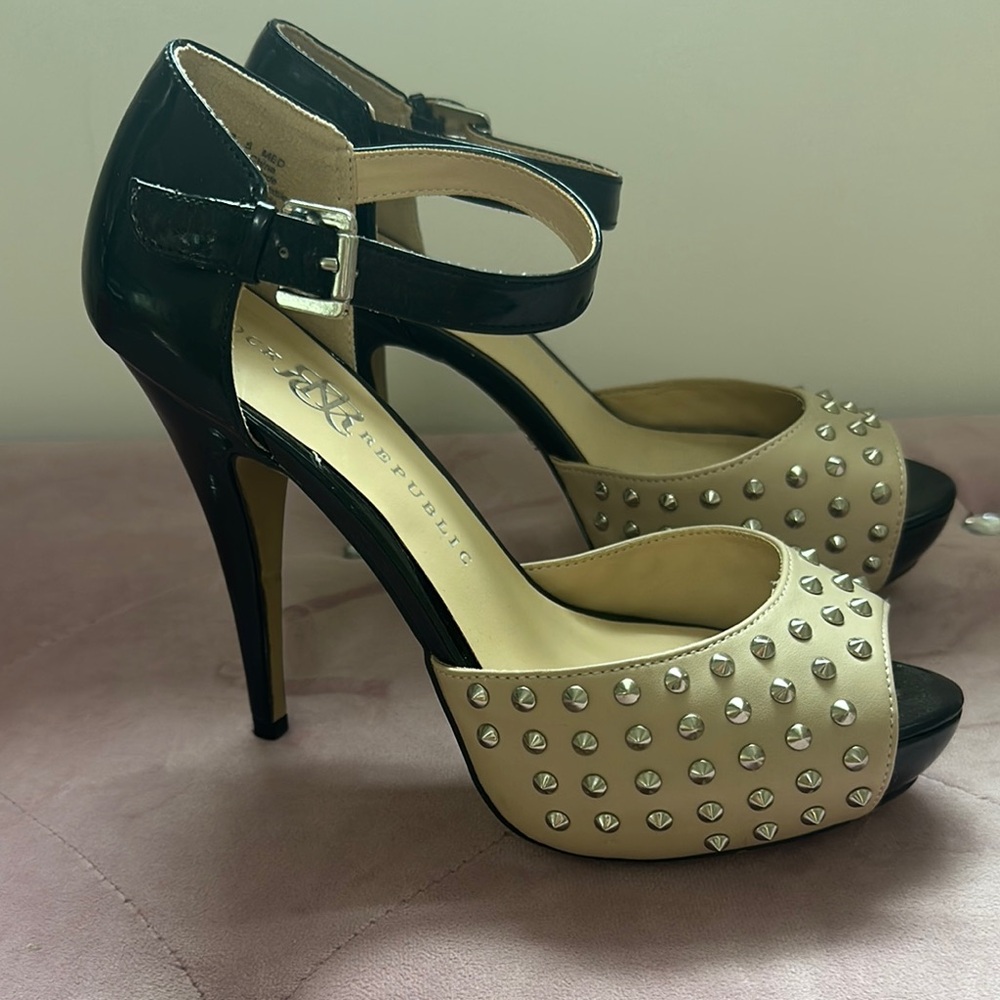 Black and Cream Studded Heels